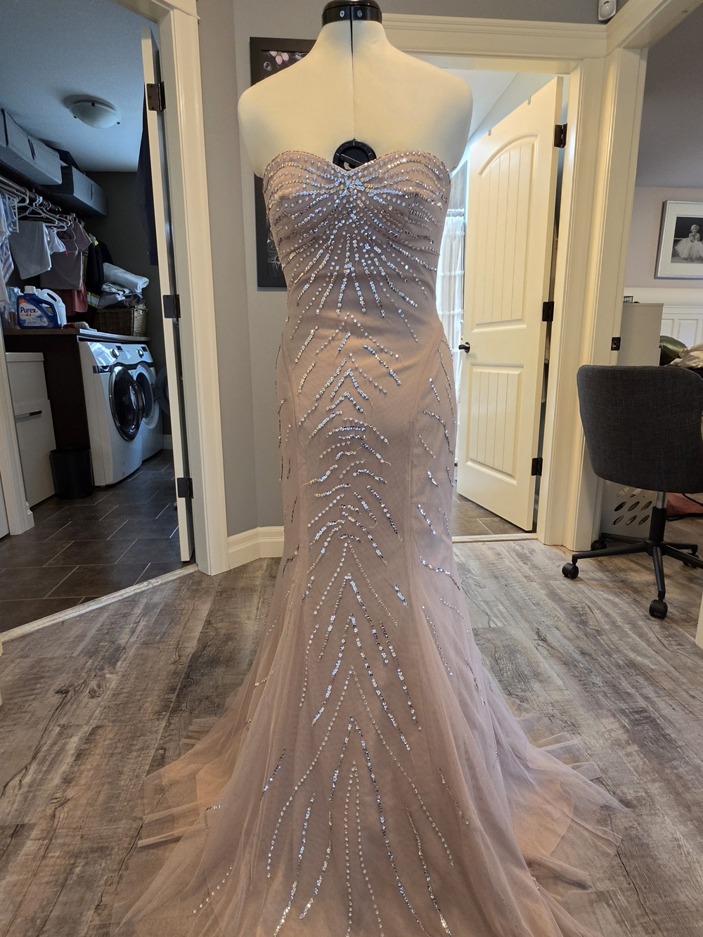 Strapless Sequin Tulle Mermaid Gown in Blush Pink